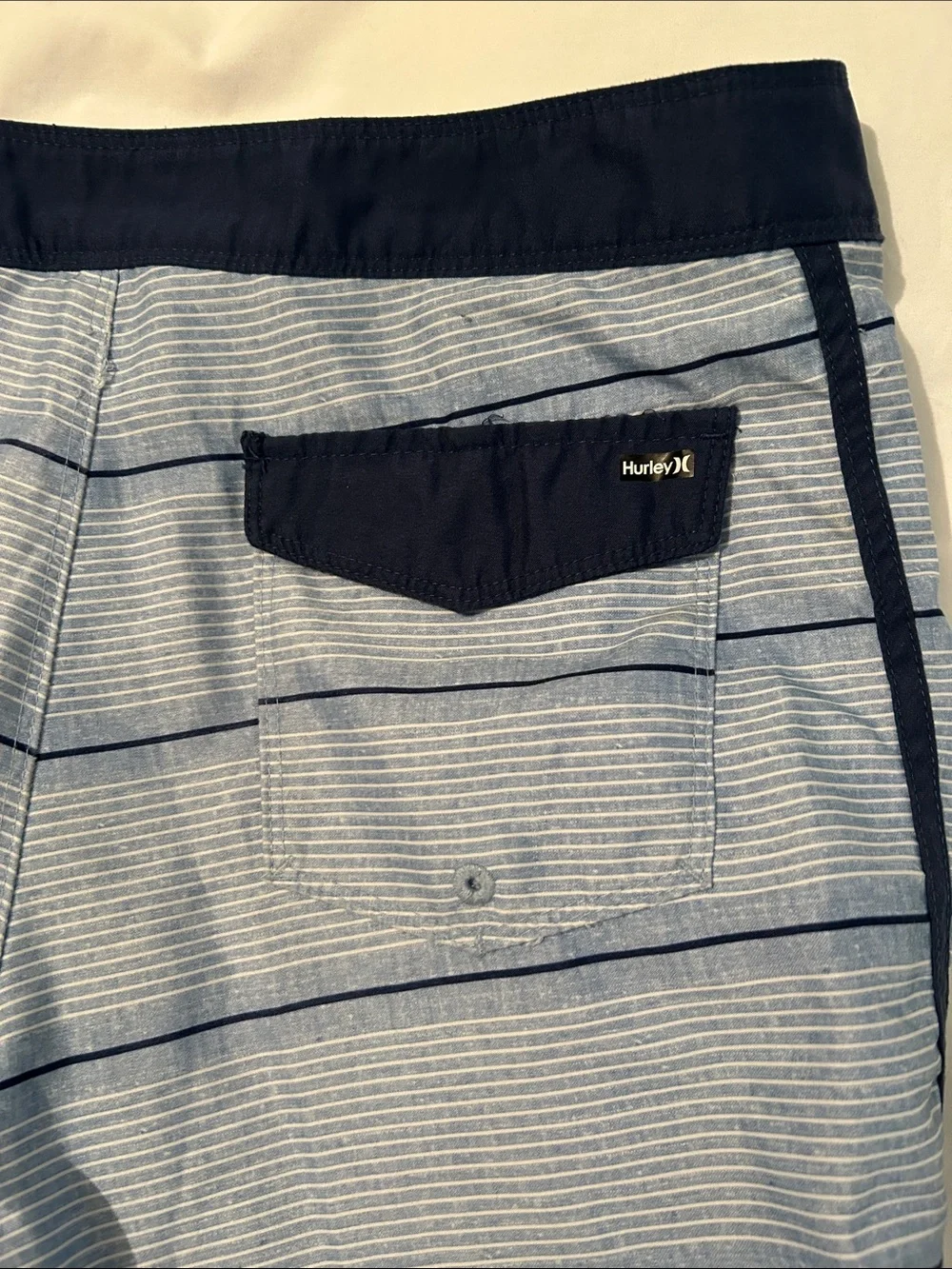 Hurley Light Blue & Navy Striped Swim Board shorts